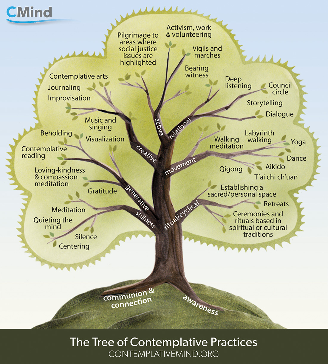 Tree with types of reflective practice written on it.